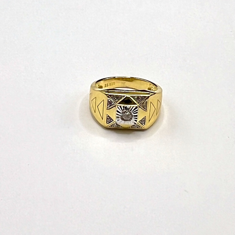 Men's Gold over 925 Sterling Silver Signet Ring with Center Stone CZ Size 9.5 - Picture 12 of 17